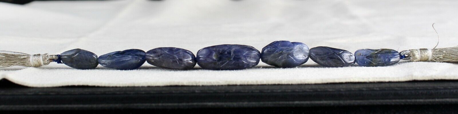 NATURAL BLUE SAPPHIRE CARVED 5 PCS 91.84 CARATS LONG DRILLED BEADS FOR DESIGNING