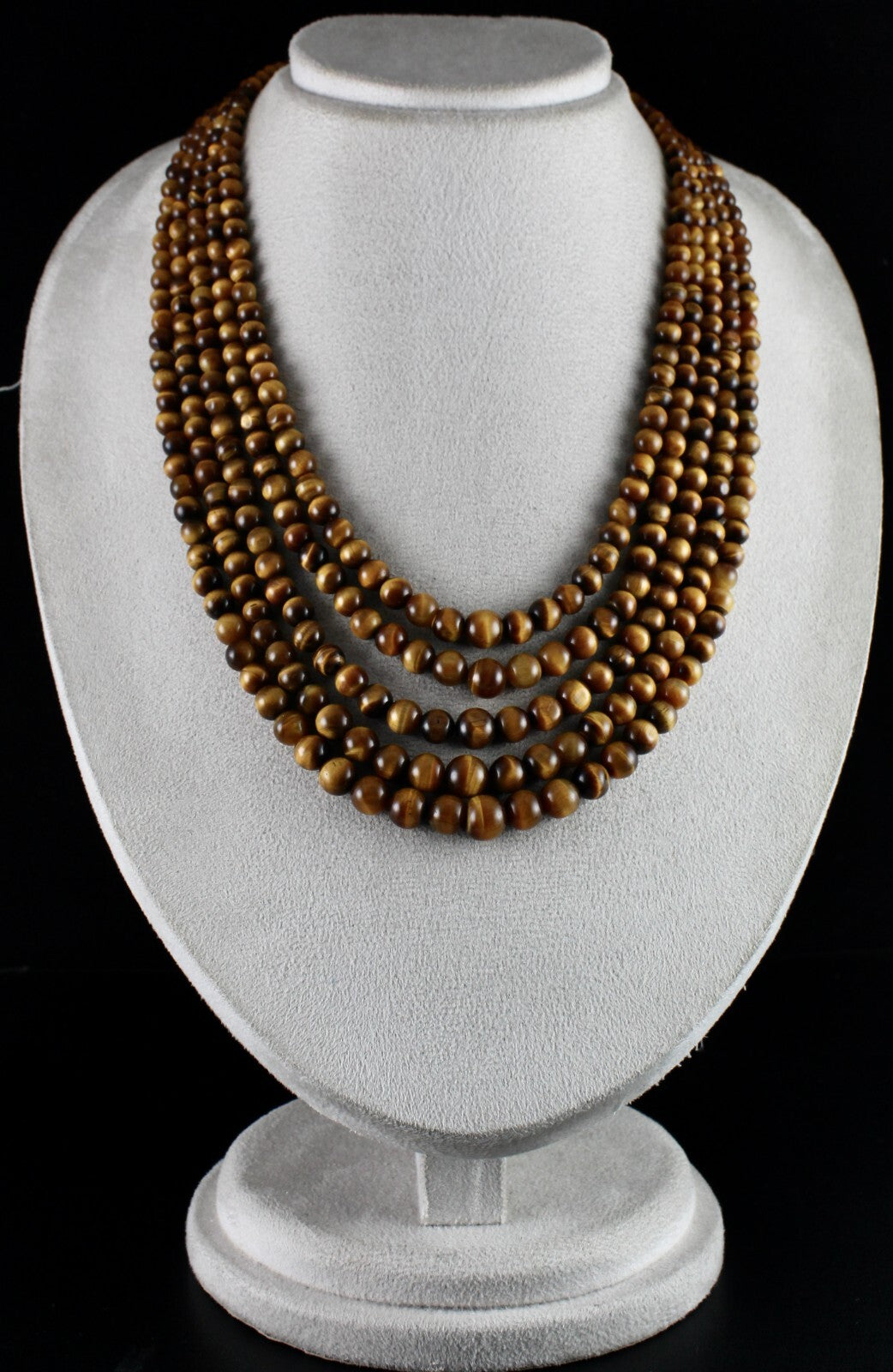 Natural Tiger's Eye 5l 813 Ct Yellow Gemstone Bead Round Necklace Ladies Fashion