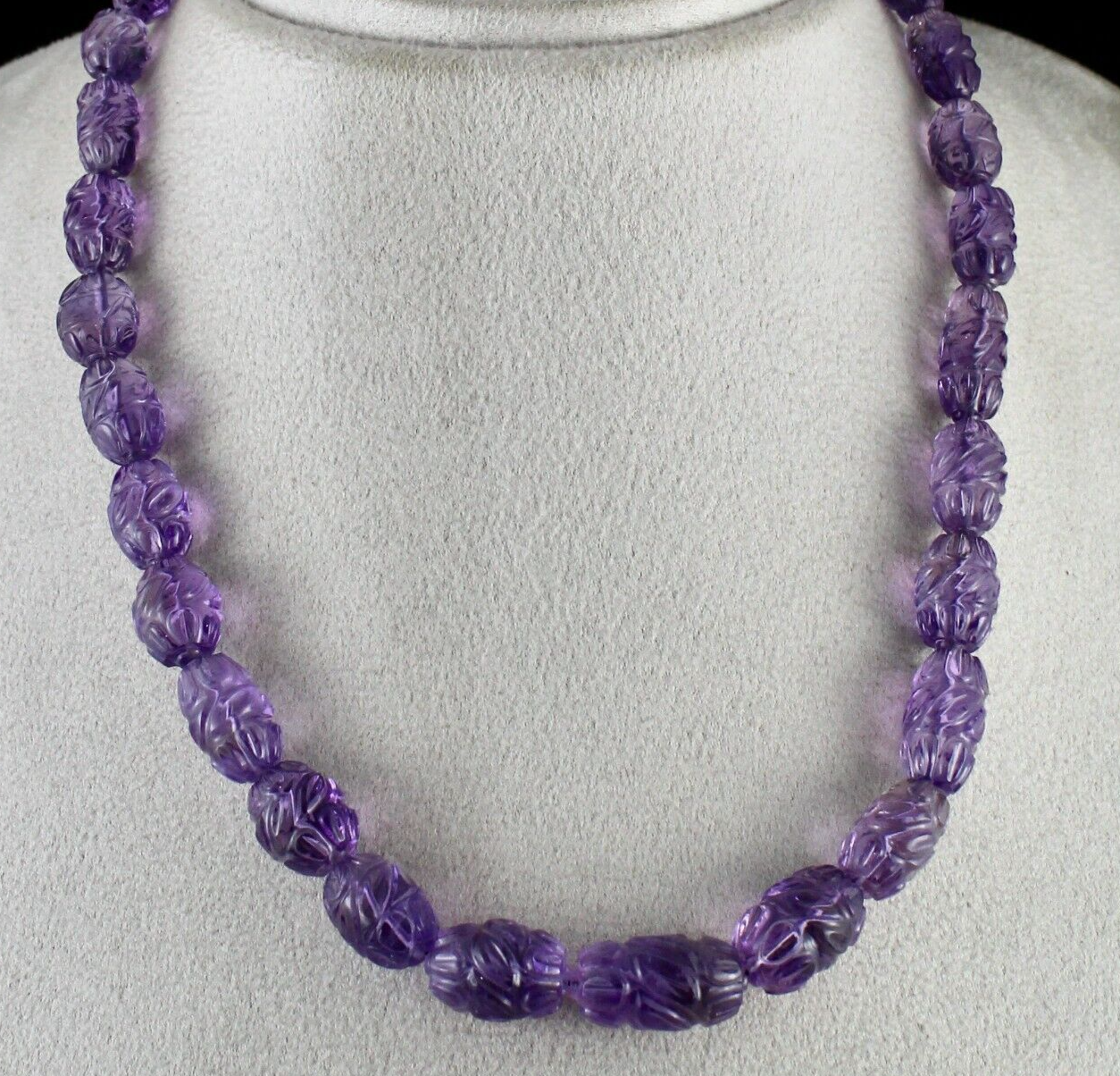 Certified Antique Natural Amethyst 332ct Carved Sterling Silver Long Necklace