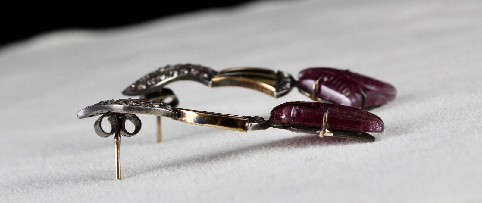 Antique Pink Tourmaline 10.00ct Natural Diamond Victorian Sterling Earring