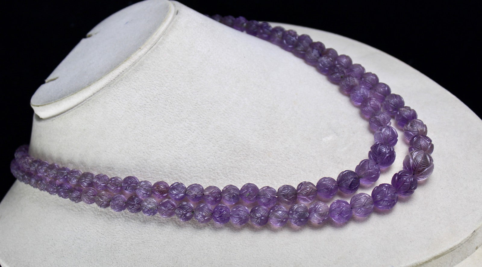 Natural Amethyst 459 Ct Engraved Round Beads Antique Purple Necklace