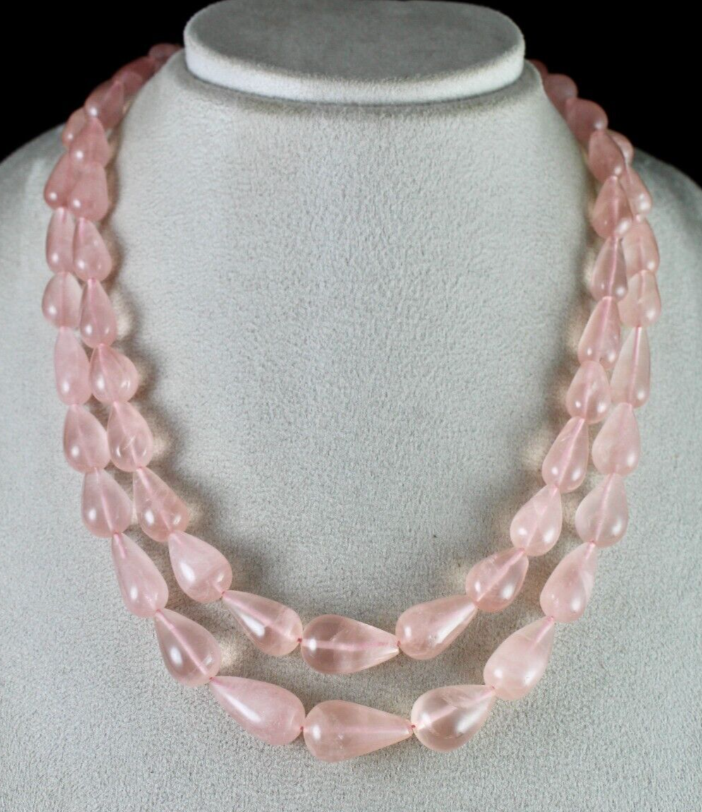 Natural Rose Quartz Beads Drops Cabochon 2 L 649 Ct Gemstone Fashion Necklace