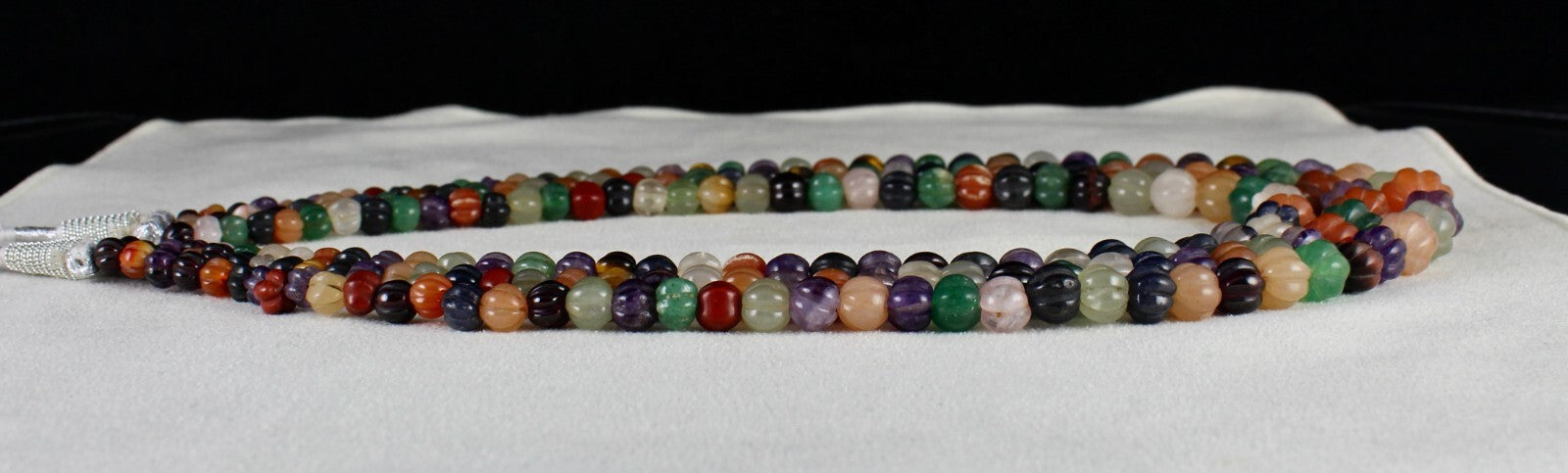 Antique Multi Natural Semi Precious Melon Beads 688ct Carved Gem Necklace