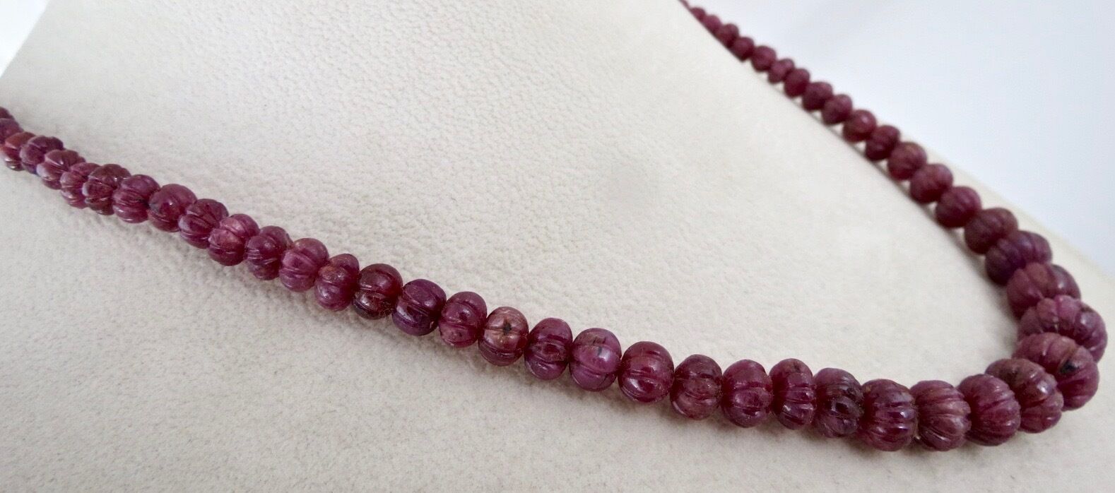 Natural Ruby Carved Beads Necklace 285 Carats Untreated Round Beaded Gemstone