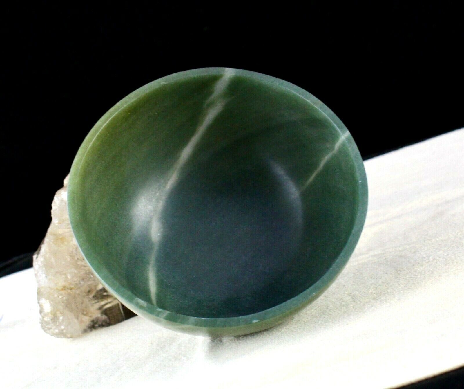 HOME DECOR NATURAL GREEN AGATE 835 CARATS DESIGNER HAND CRAFT CARVED FANCY BOWL