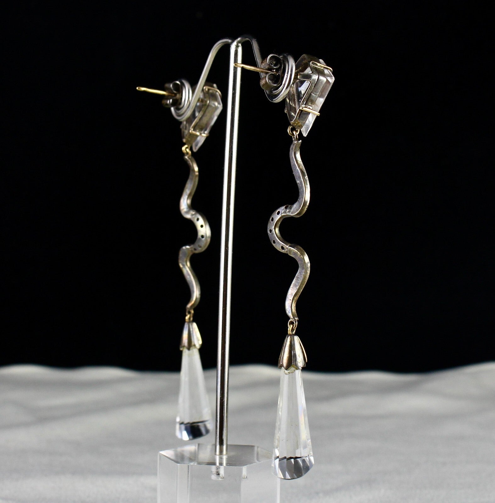 Natural Rock Crystal Quartz 75.7ct Natural Diamond 18k Gold 925 Silver Earrings