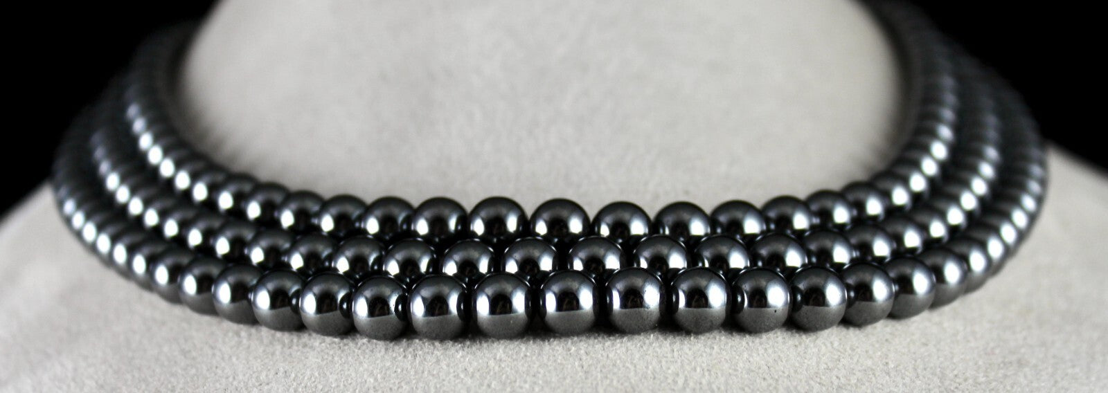 Natural Hematite Beads 3 Line 8mm 1160 Ct Round Black Gemstone Necklace