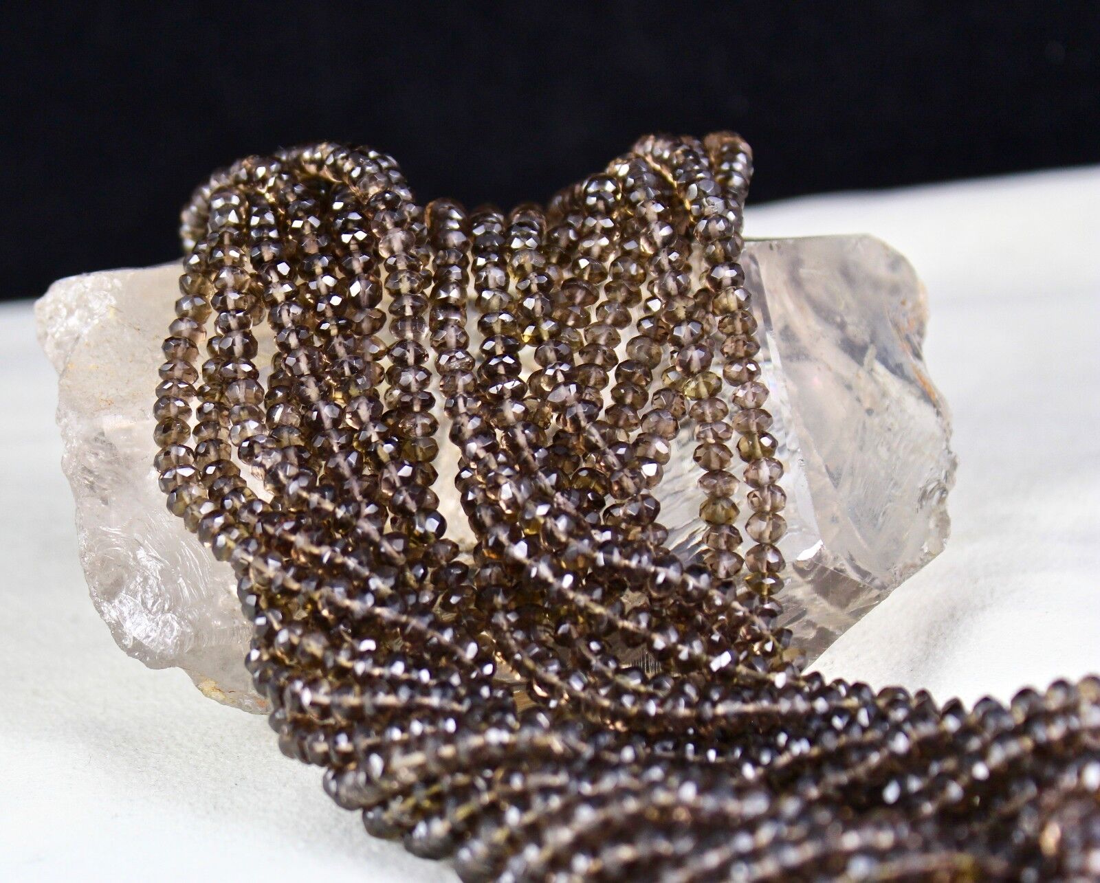 Natural Black Smoky Quartz Beads Faceted Round 10 L 860 Ct Gemstone Necklace