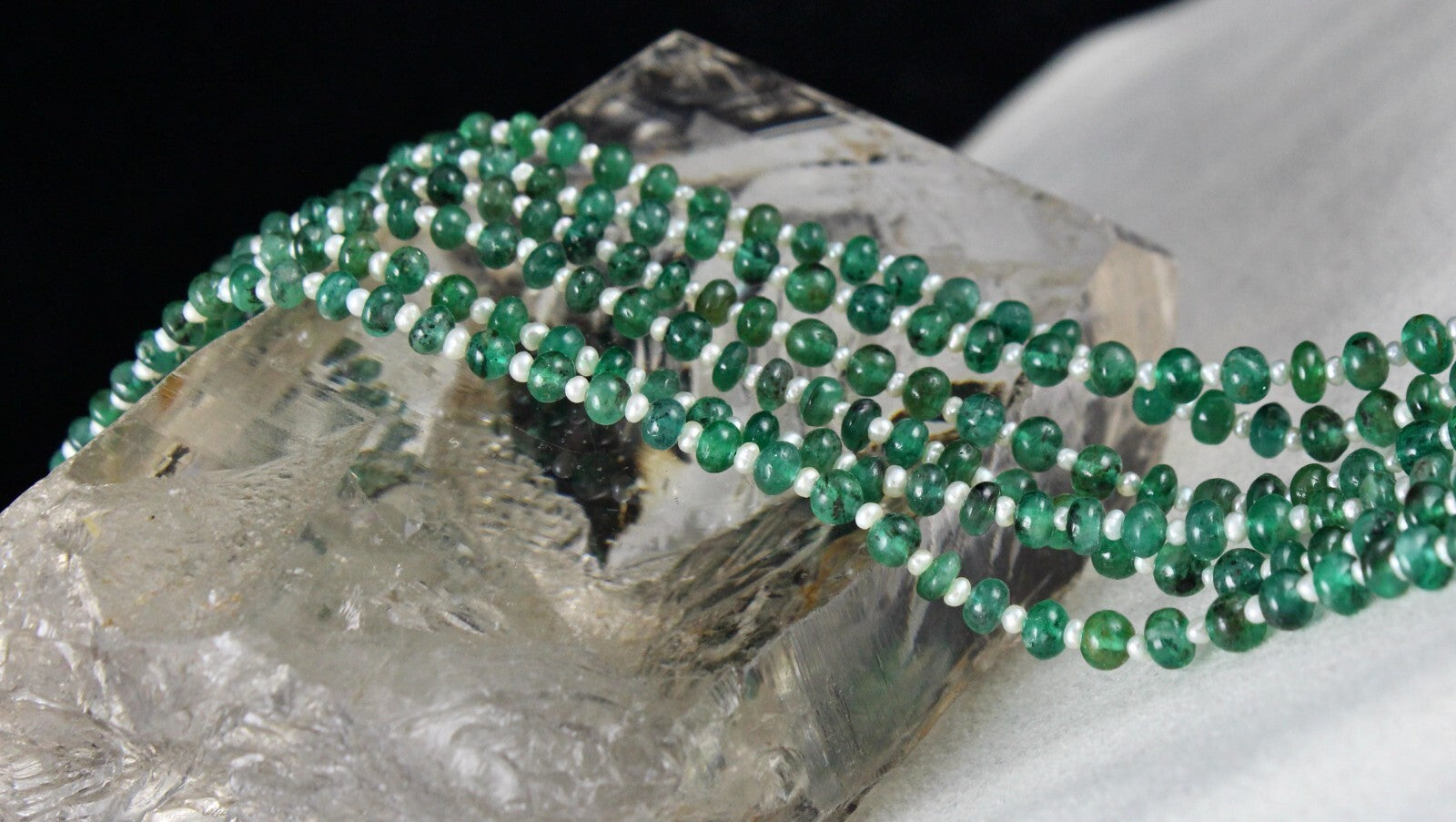 Certified Natural Emerald Pearl Round 3L 147 Ct  Beaded Green Gemstone Necklace