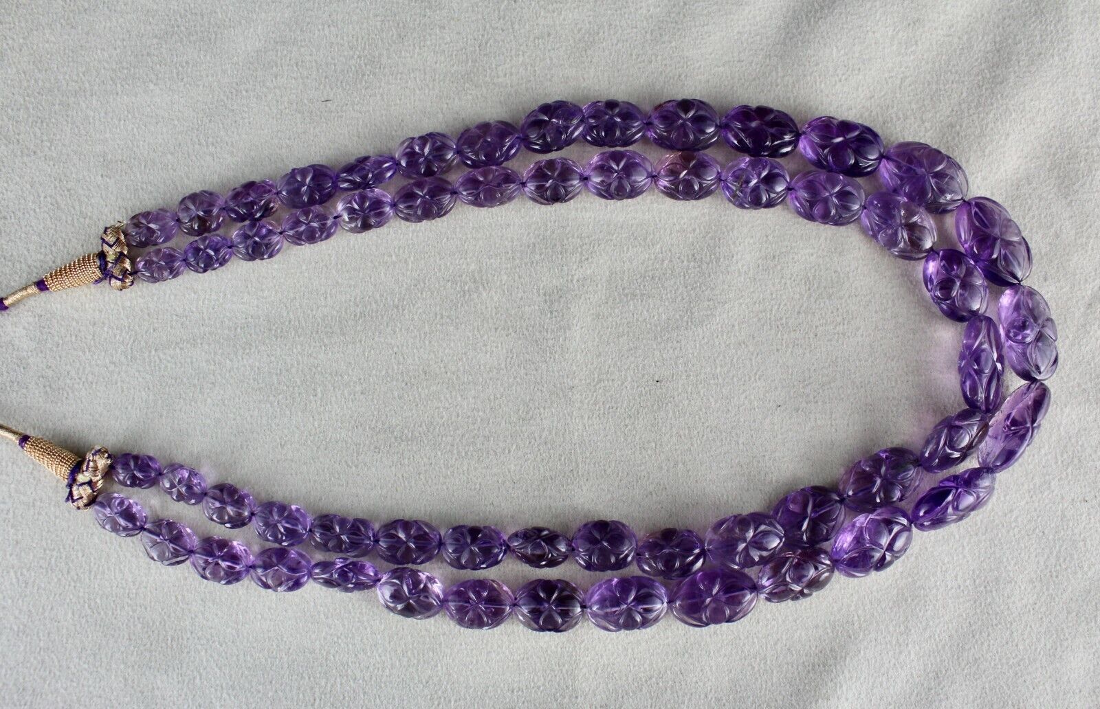 ANTIQUE NATURAL AMETHYST CARVED BEADS 2 L 553 CTS GEMSTONE IMPORTANT NECKLACE