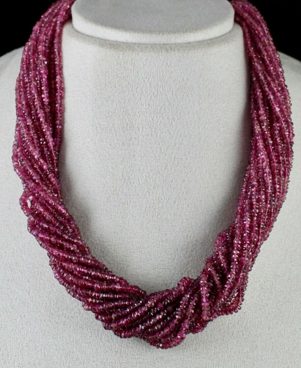 Natural Pink Tourmaline Beaded Necklace 868 Carats Faceted Gemstone Silver Clasp