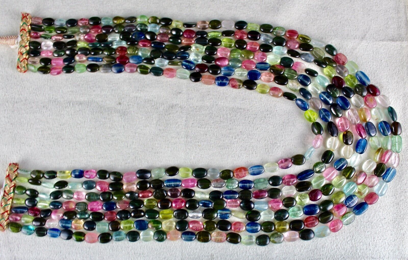 NATURAL MULTI TOURMALINE BEADS CABOCHON 7 LINE 700 CARATS GEMSTONE NECKLACE 