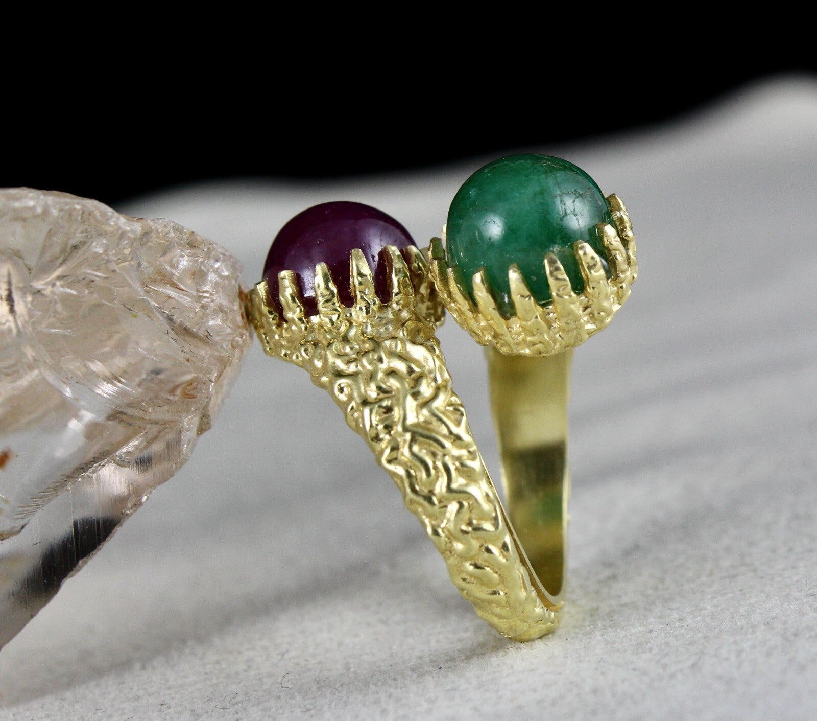 Certified Antique Emerald 10ct Ruby Natural Diamond Sterling Silver Carved Ring