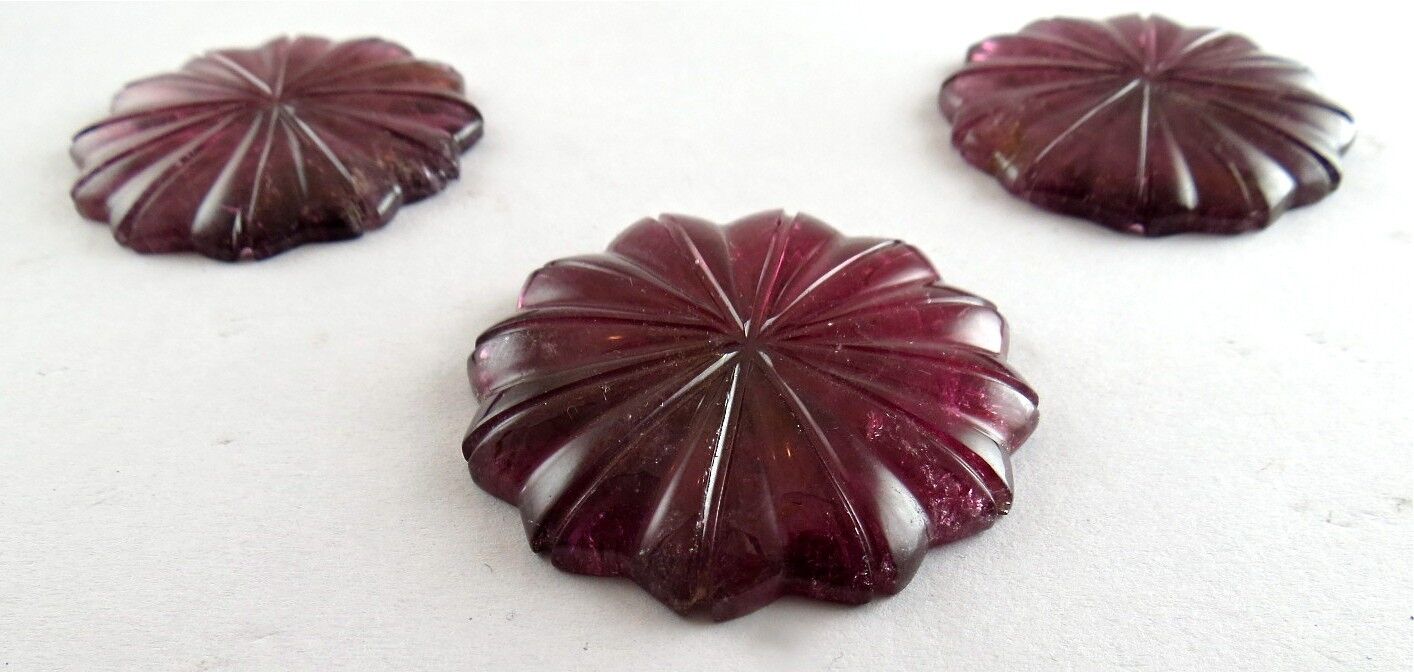 NATURAL PINK TOURMALINE CARVED FLOWER 3 PCS 199 CARATS GEMSTONE FOR PENDANT SET