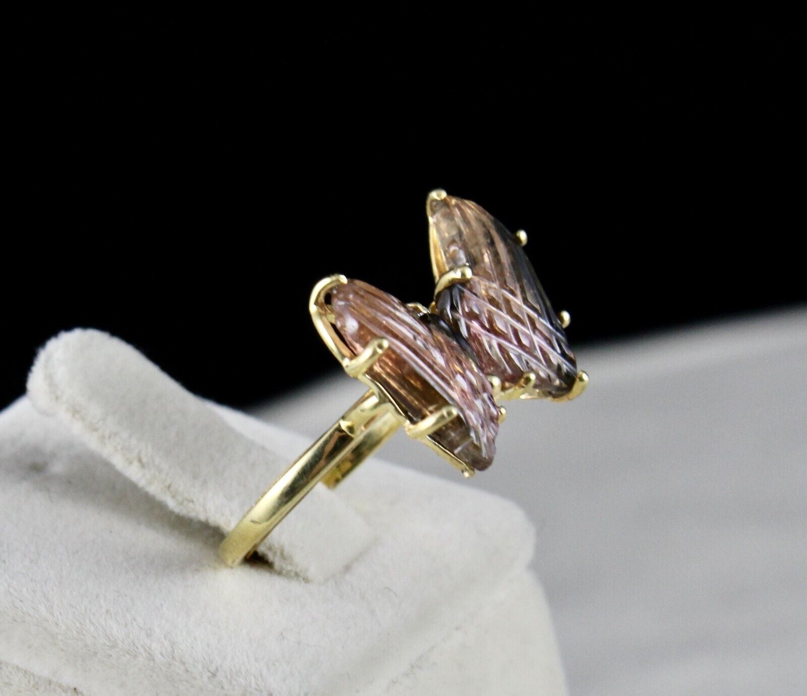 MULTI COLOUR TOURMALINE CARVED BUTTERFLY PARTY RING IN 925 STERLING SILVER