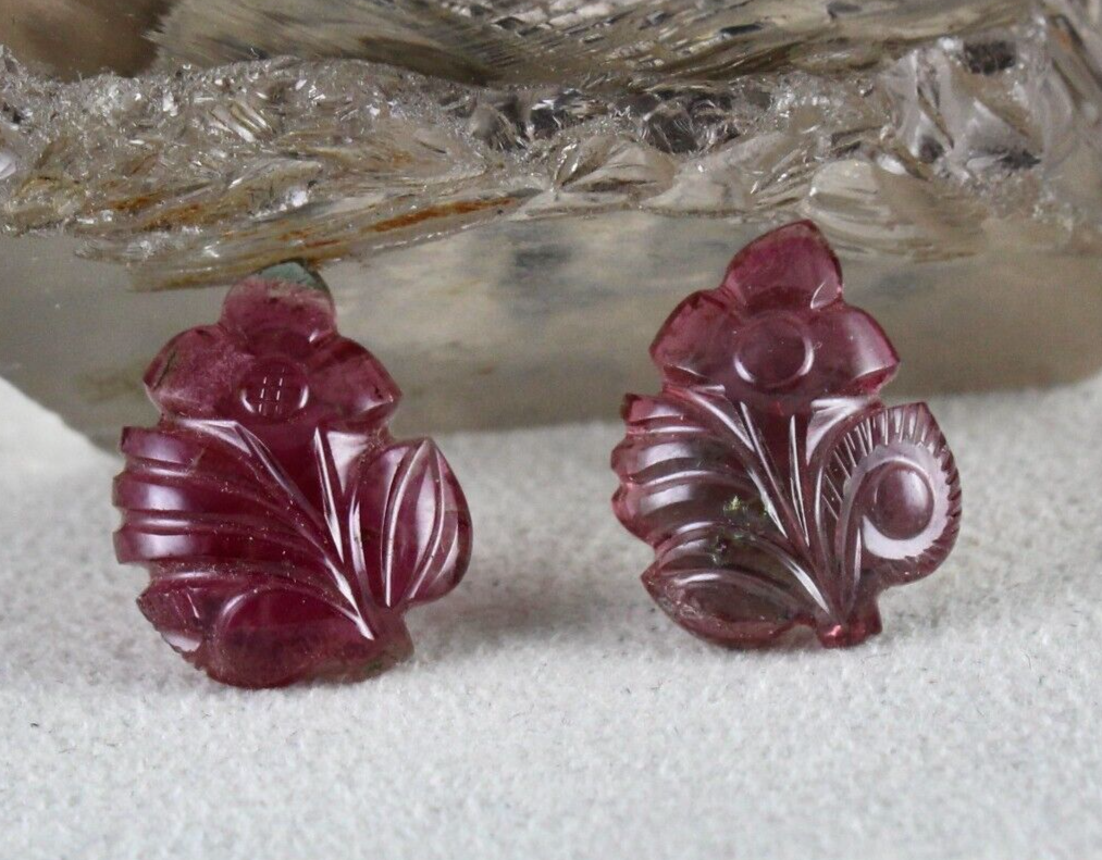 NATURAL MULTI PINK TOURMALINE CARVED 14.28 CARATS GEMSTONE FOR EARRING PENDANT