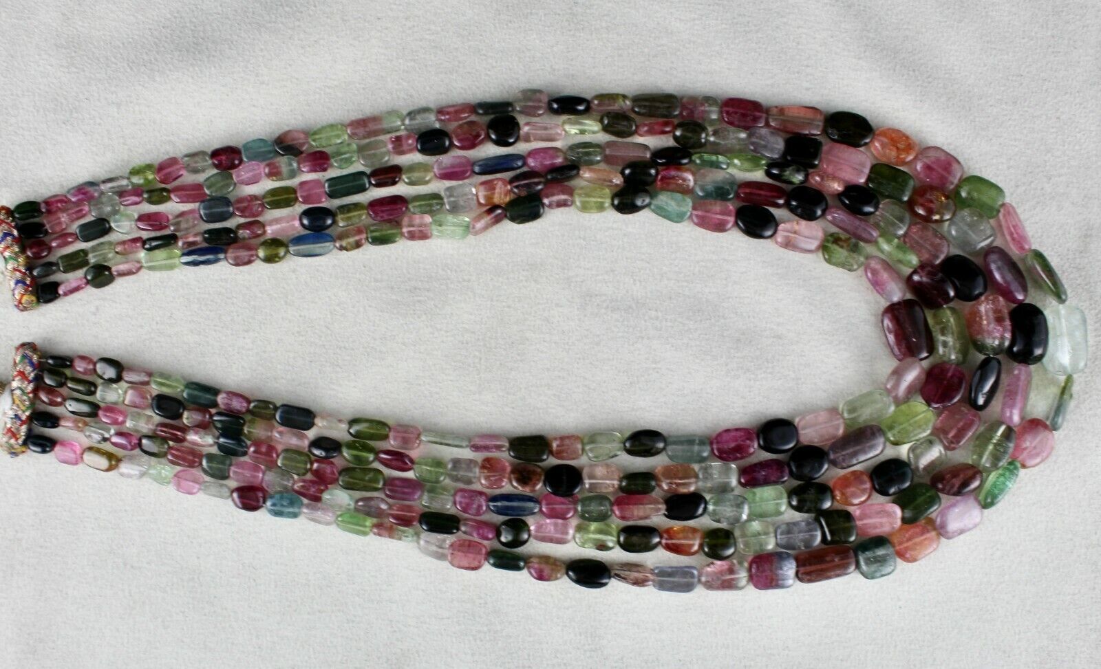 NATURAL MULTI TOURMALINE BEADS CABOCHON 5 LINE 713 CARATS GEMSTONE NECKLACE 