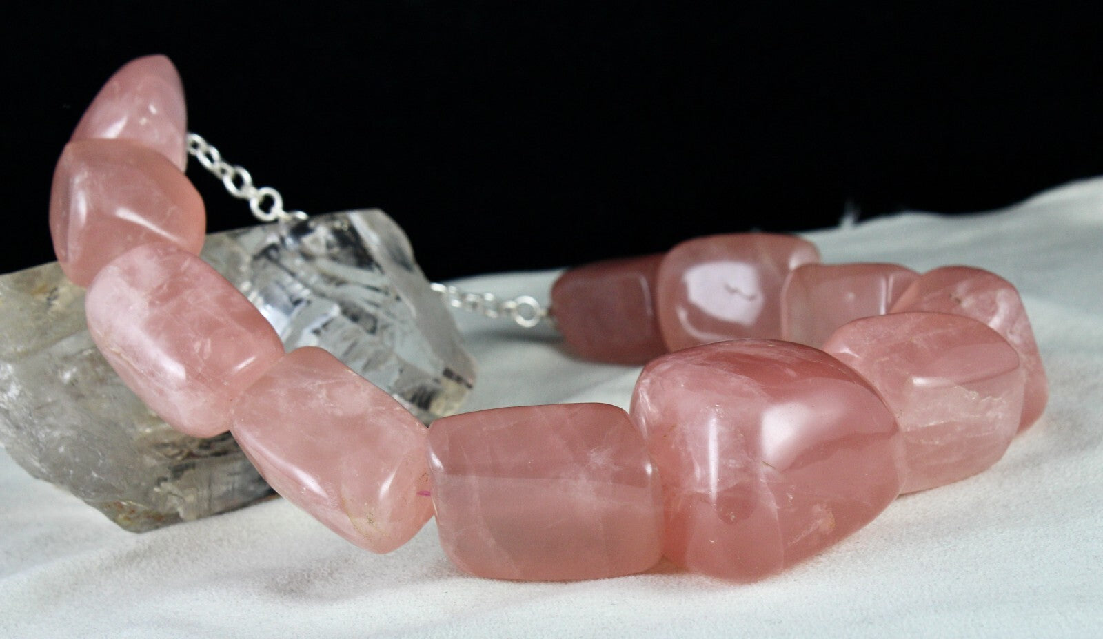 Certified Natural Rose Quartz Tumble Beads Necklace 2597 Ct Sterling Silver