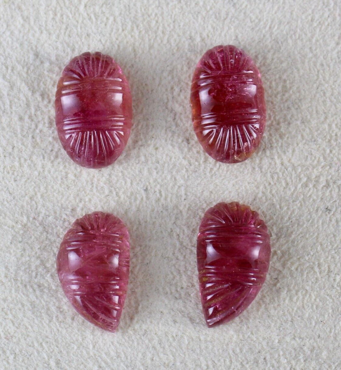 NATURAL PINK TOURMALINE RUBELLITE CARVED 4 PCS 21.26 CARATS GEMSTONE FOR EARRING