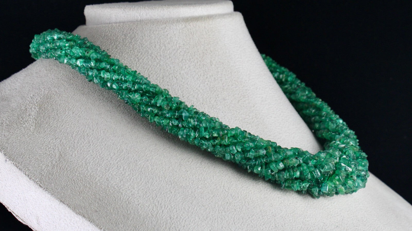 Vintage Natural Emerald Bead Necklace 11L 711 Ct Uncut Certified Gemstone Silver