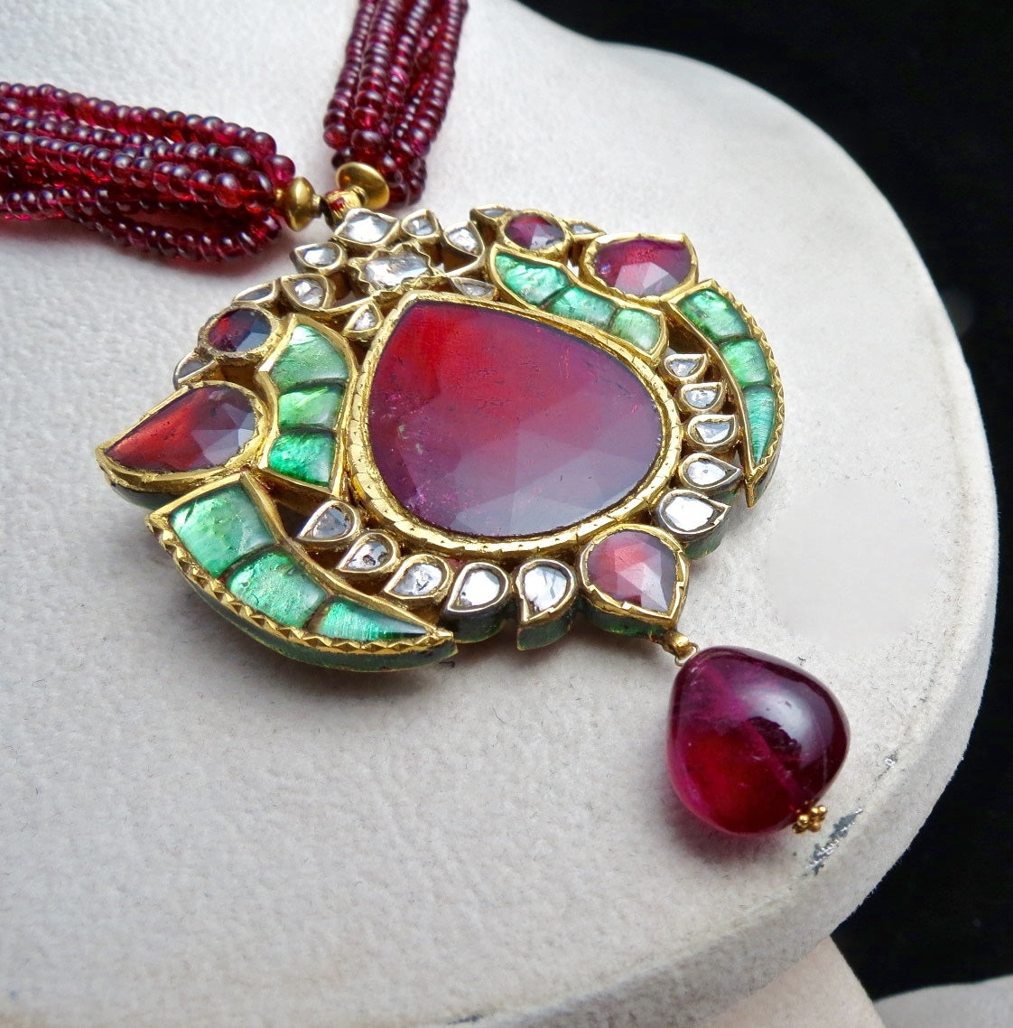 Certified Natural Diamond 545ct Colour Stone 22k Gold Kundan Meena Necklace