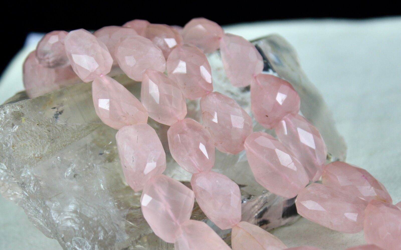 NATURAL ROSE QUARTZ TUMBLE CABOCHON 2 LINE 889 CTS BEADS GEMSTONE NECKLACE