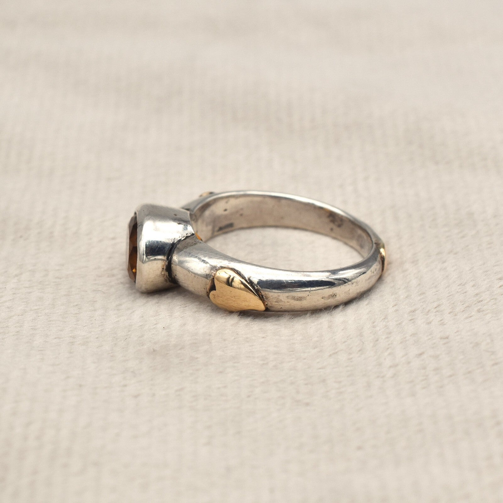 Vintage Victorian Unisex Yellow Citrine 35ct Ring 18k Gold 925 Silver