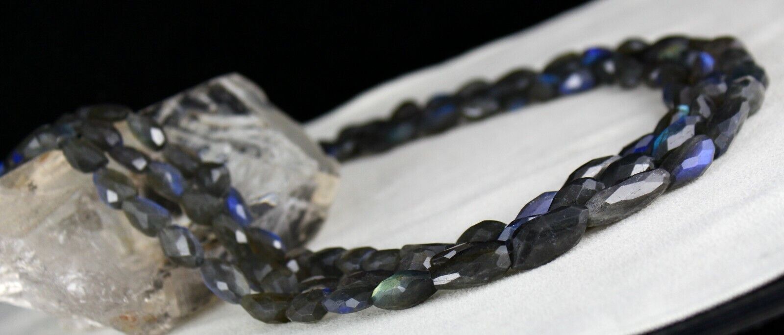 NATURAL BLACK LABRADORITE FACETED TUMBLE 3 LINE 688 CTS GEMSTONE BEADS NECKLACE