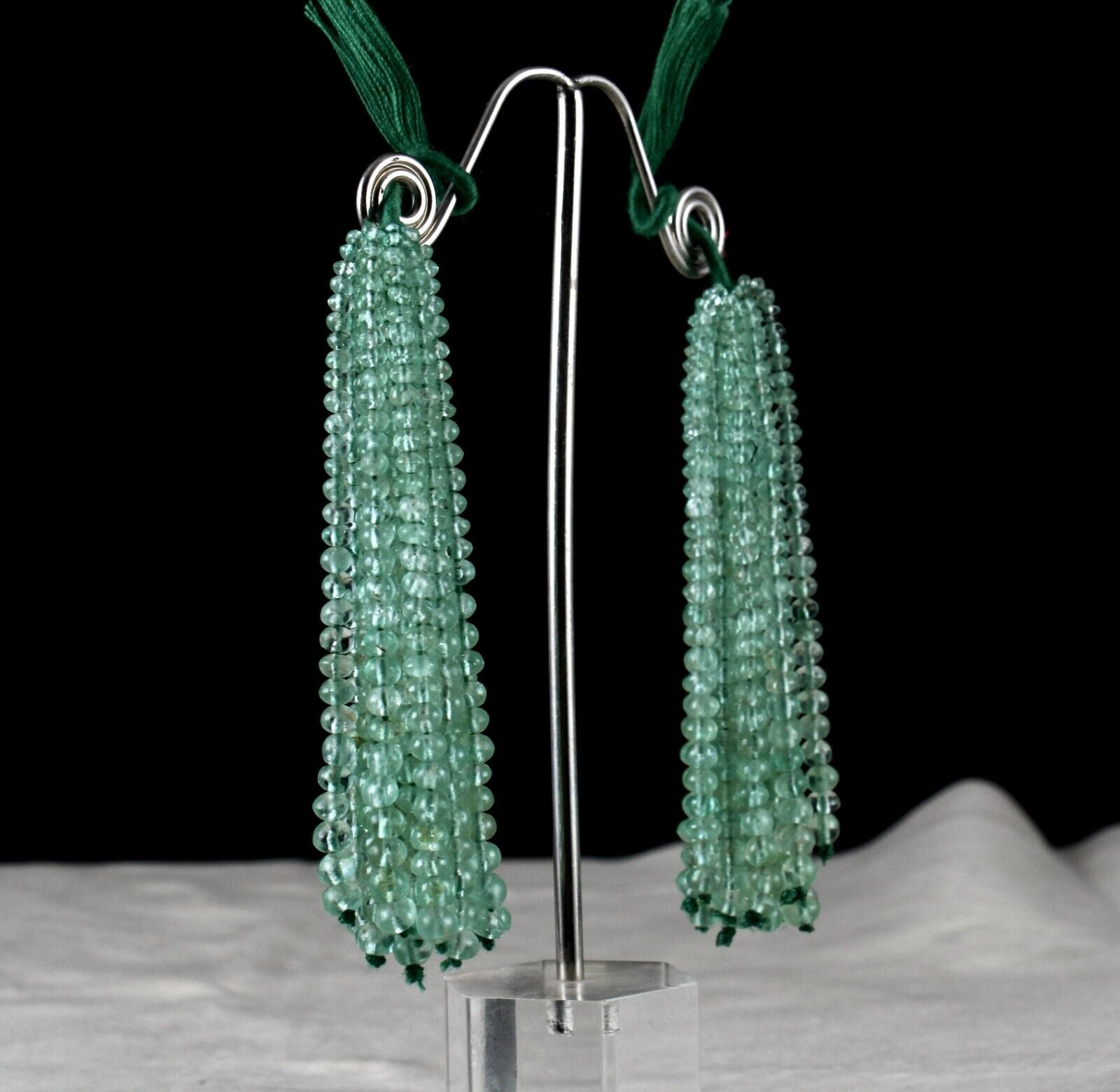 COLOMBIAN NATURAL CERTIFIED EMERALD ROUND BEADS TASSEL 157 CTS GEMSTONE EARRING