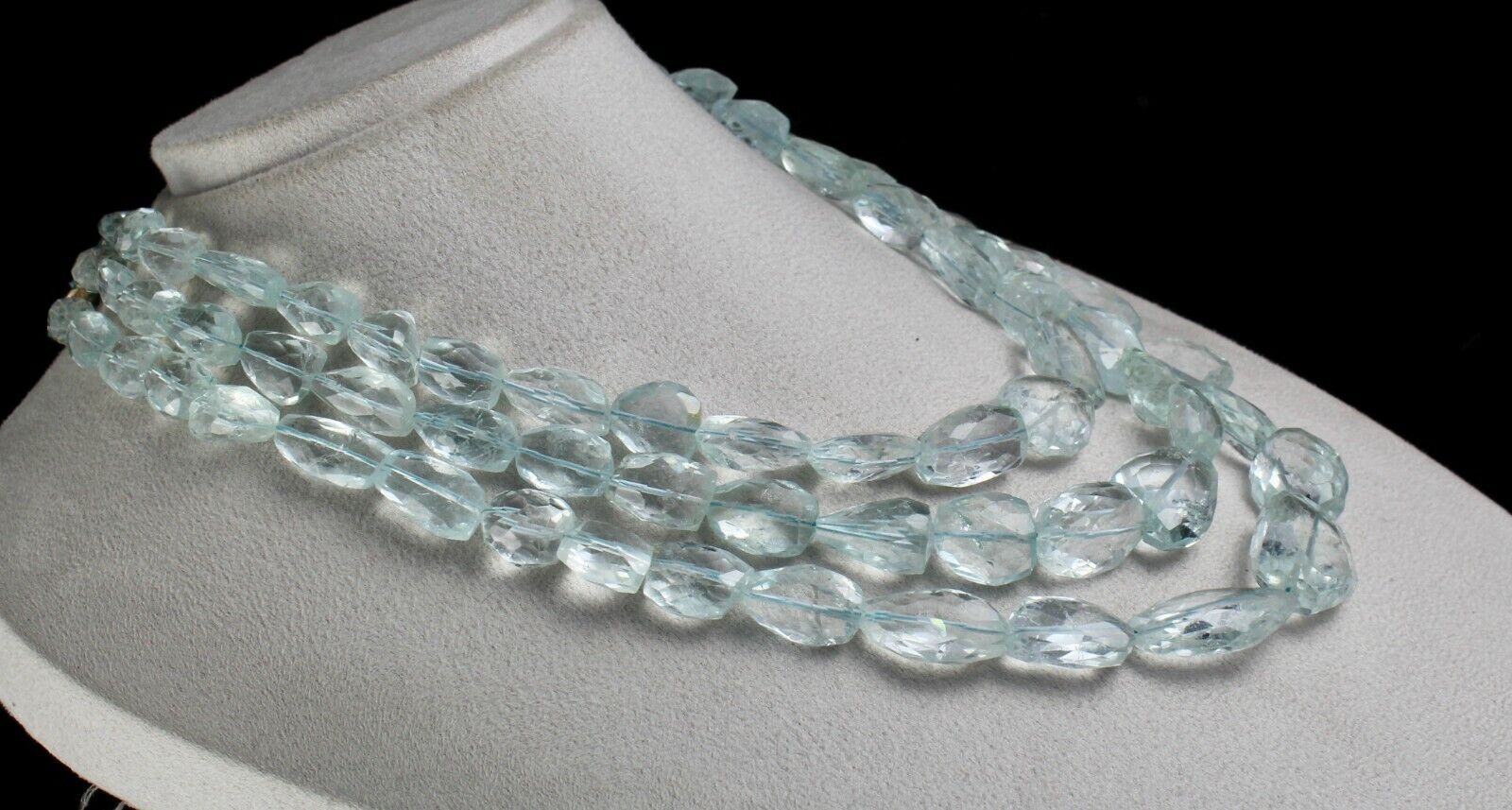 Natural Blue Aquamarine Beads Tumble Facets 3L 1228 Carats Beaded Stone Necklace