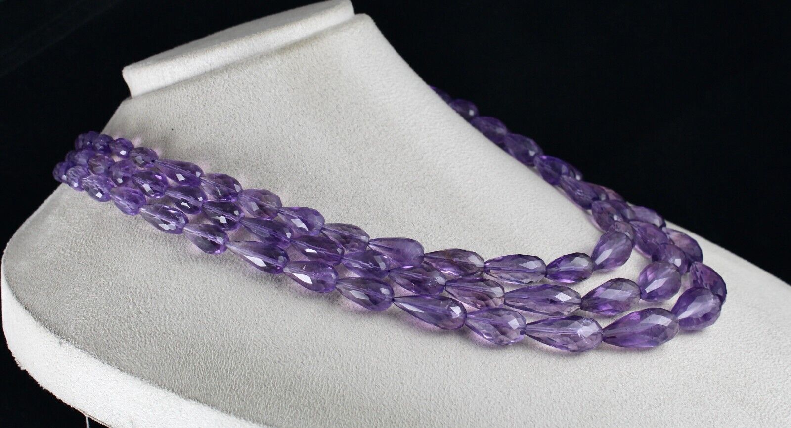 NATURAL PURPLE AMETHYST BEADS TEAR DROPS 3L 764 CARATS GEMSTONE FINEST NECKLACE