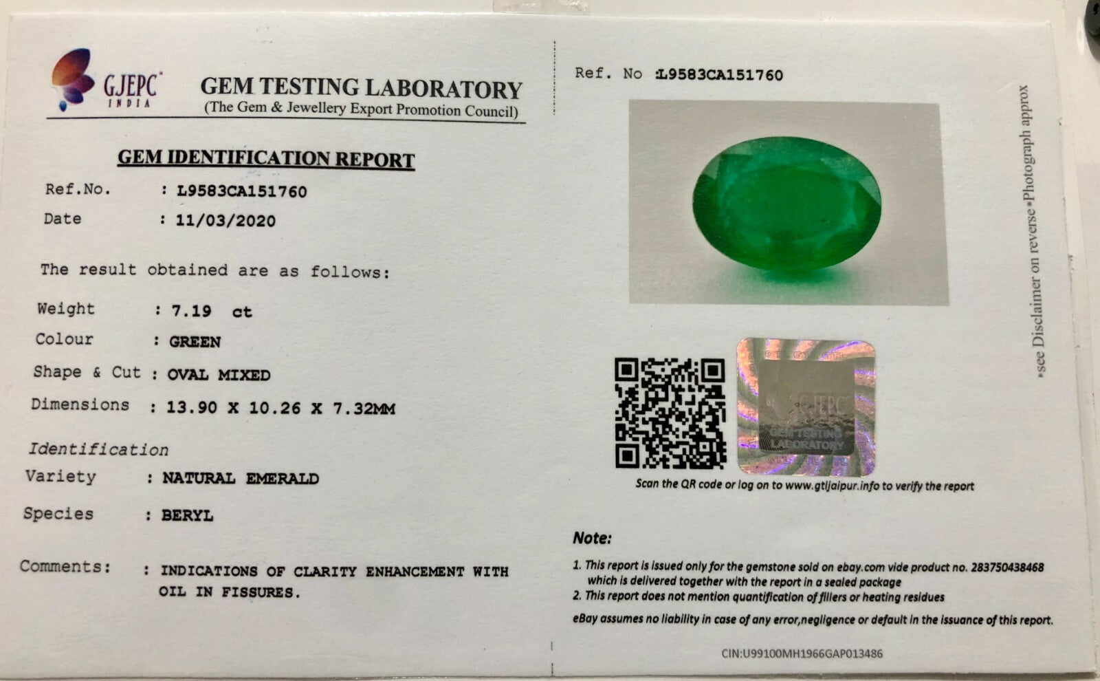 Certified Natural Emerald 7.19 Ct Oval Cut Loose Gemstone Ring Pendant Design