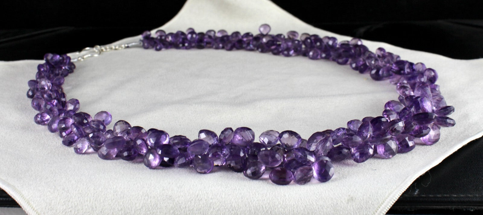 Certified Natural Amethyst Teardrop Necklace 1091 Ct Sterling Silver 26 In Beads