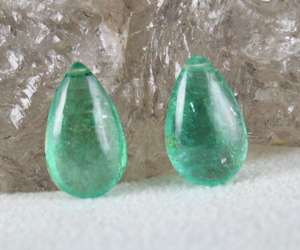 NATURAL EMERALD PAIR TEAR DROP 6.37 CTS HANGING DRILLED GEMSTONE EARRING DESIGN