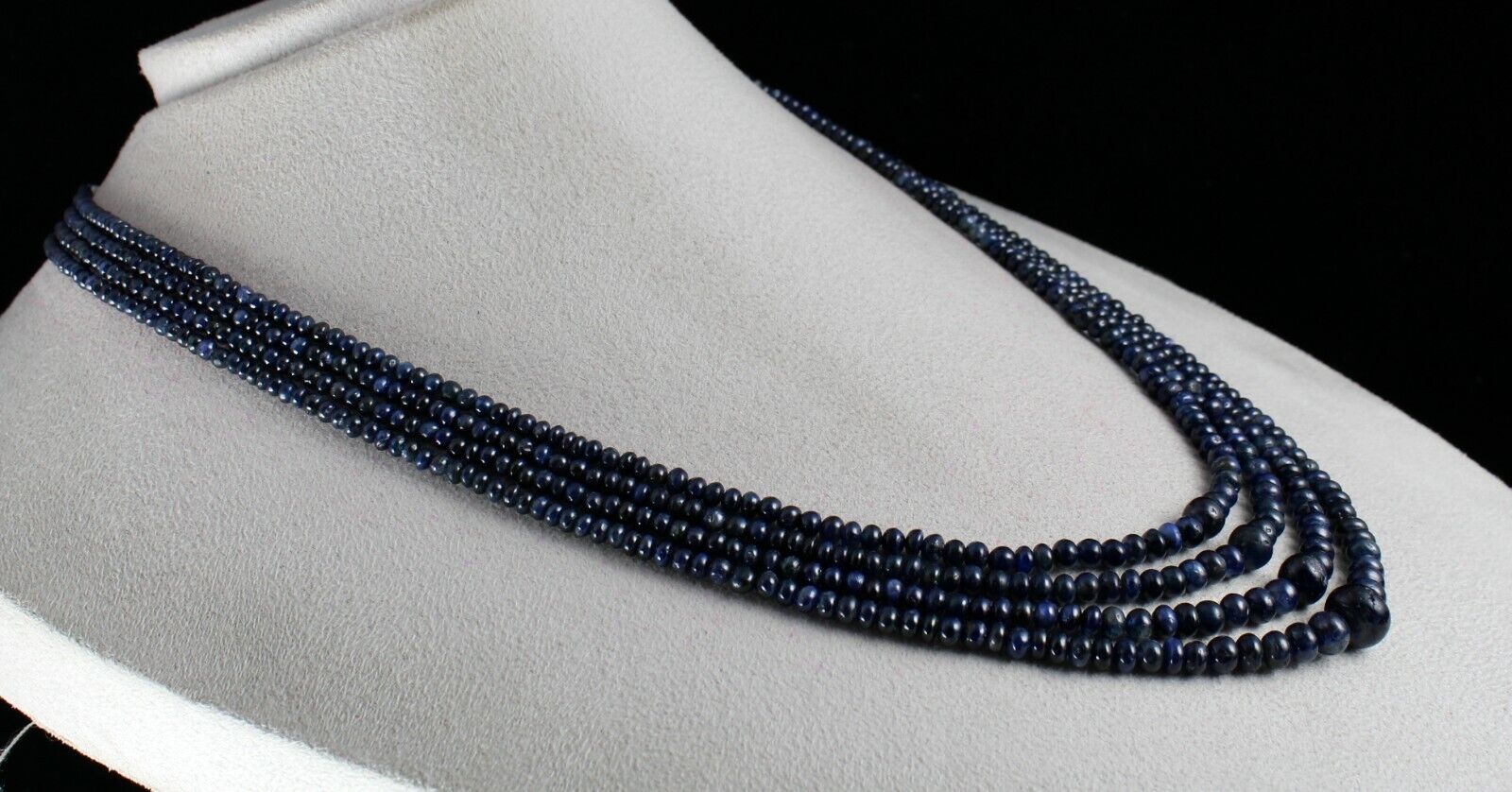 NATURAL BLUE SAPPHIRE BEADS ROUND 4 LINE 380 CTS GEMSTONE COLLECTORS NECKLACE