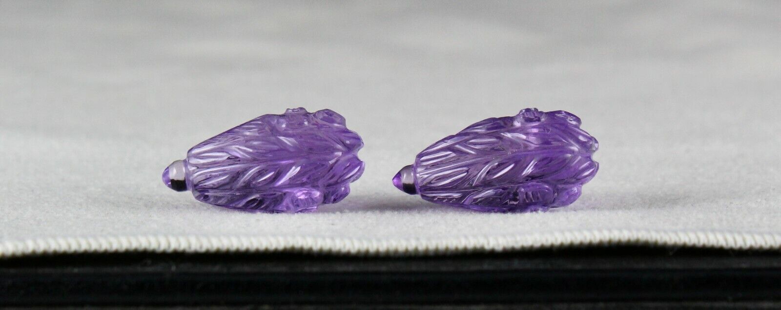 NATURAL AMETHYST CARVED DROPS PAIR 2 PCS 36.91 CARATS GEMSTONE EARRING DESIGNING