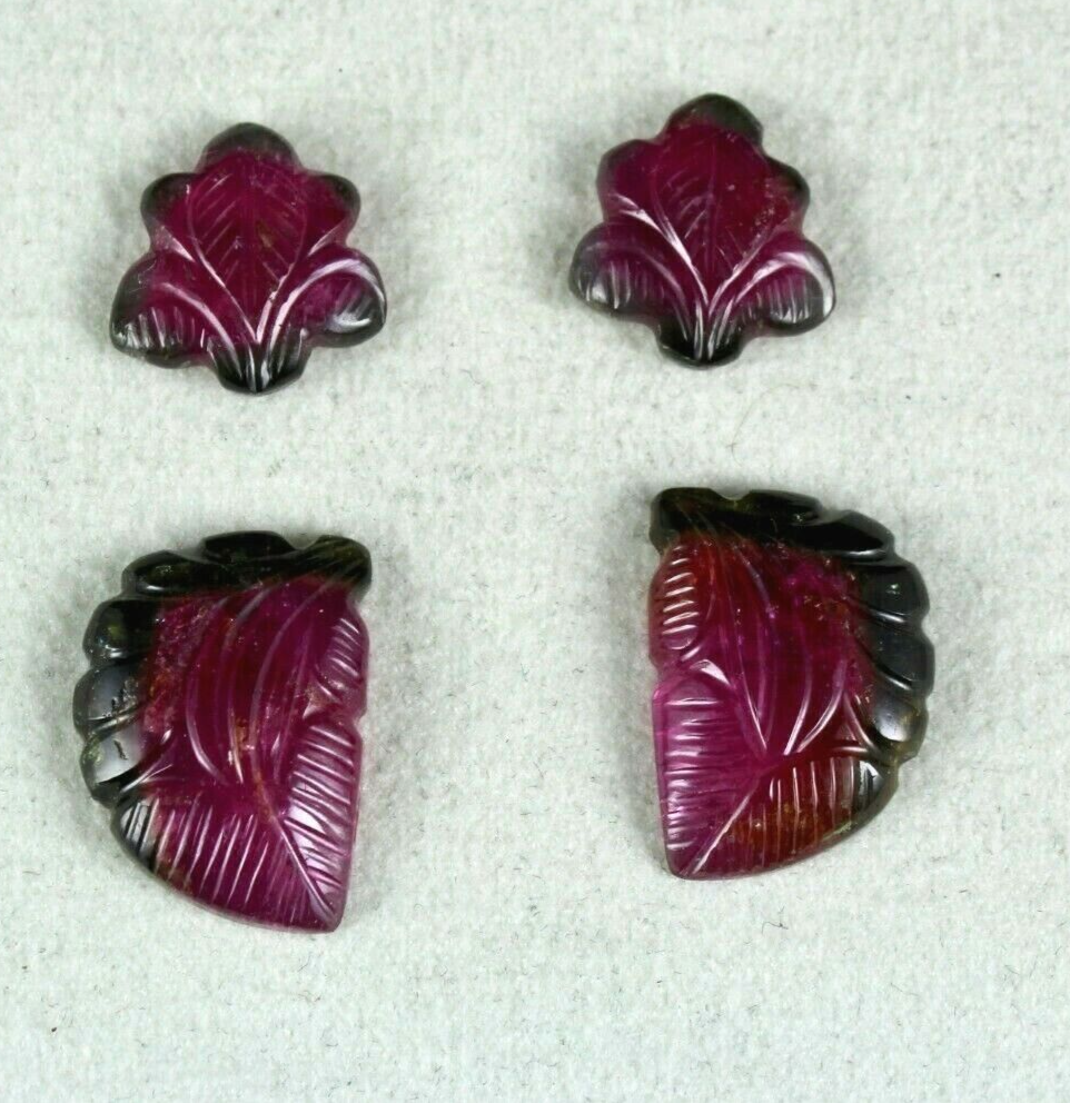 NATURAL MULTI BI TOURMALINE CARVED 4 PCS 32 CARATS GEMSTONE FOR EARRING DESIGN