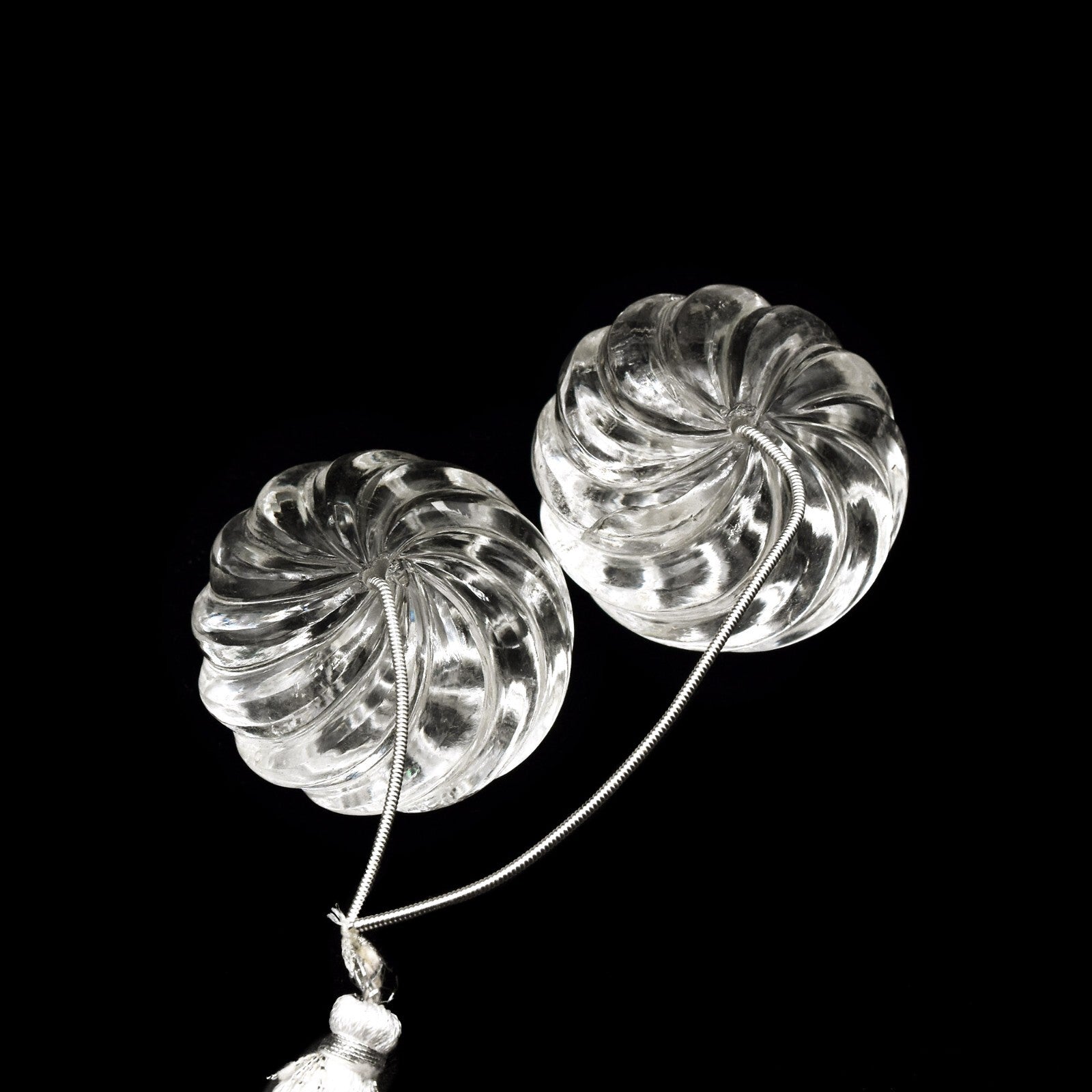 Natural Rock Crystal Quartz 495 Ct Engraved Bead Round Gemstone Designing 2 Pc