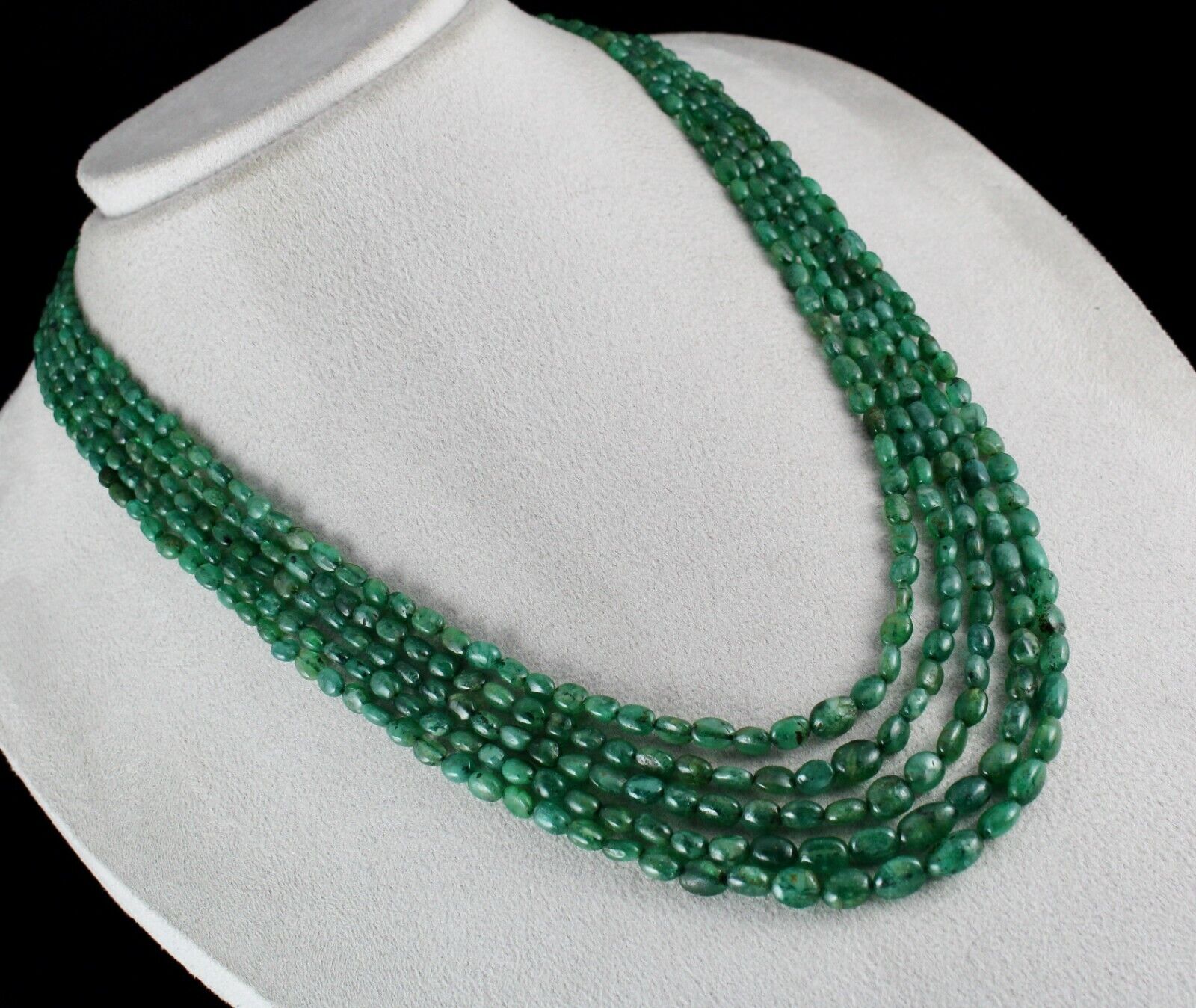 Antique Natural Emerald Beaded Necklace 5 L 328 Carats Gemstone Precious Strings