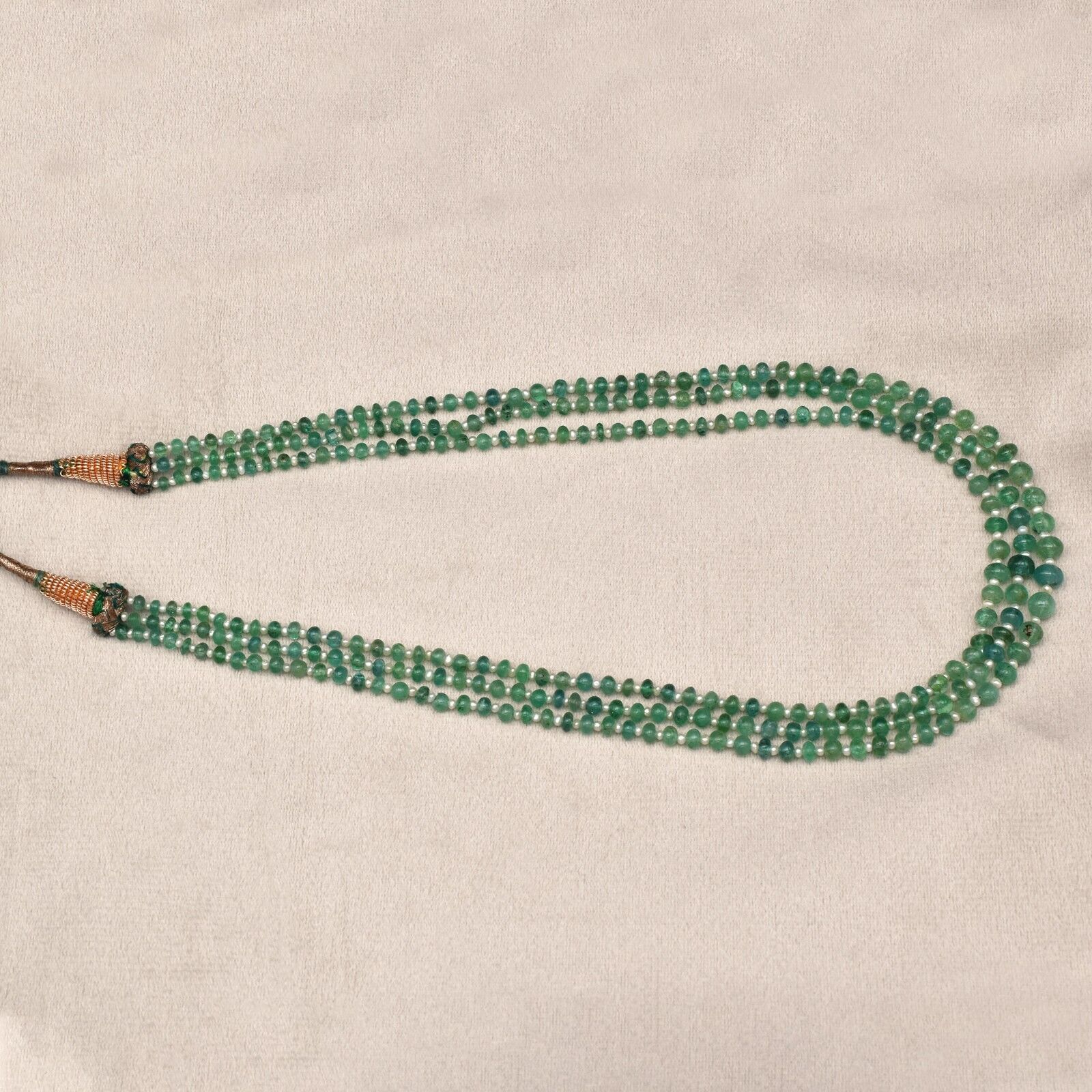 Vintage Natural Emerald Pearl Beads Round 3 L 117 Ct Gemstone Old Necklace