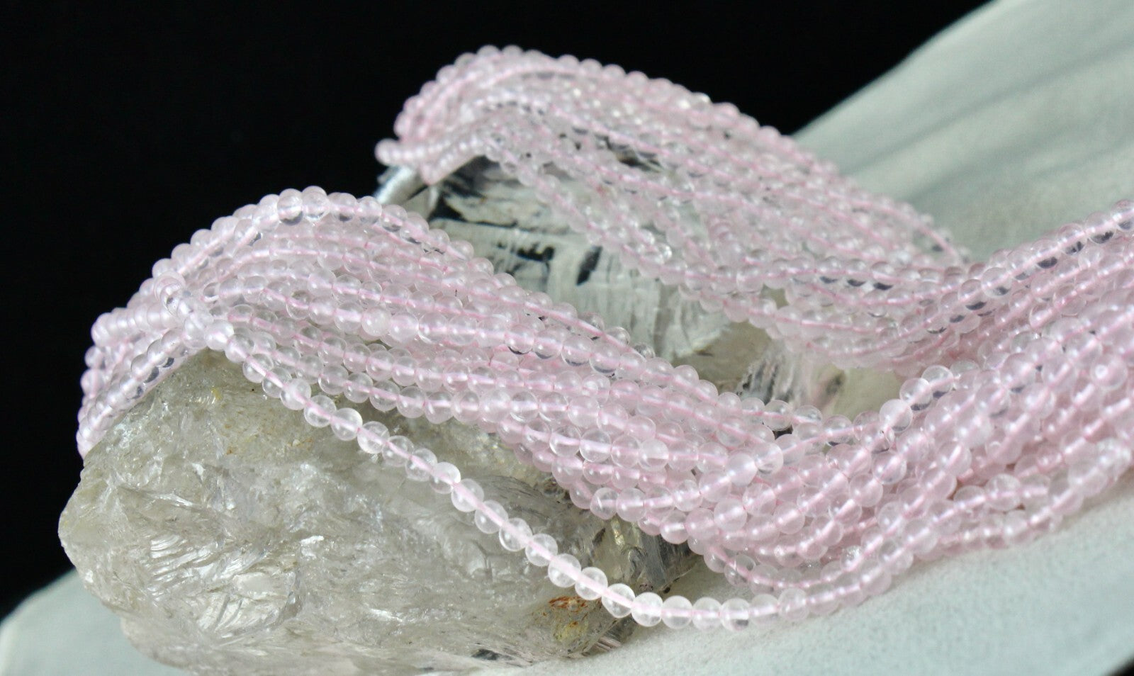Natural Pink Rose Quartz 801 Ct Round Beads Semi-precious Necklace 17 Line