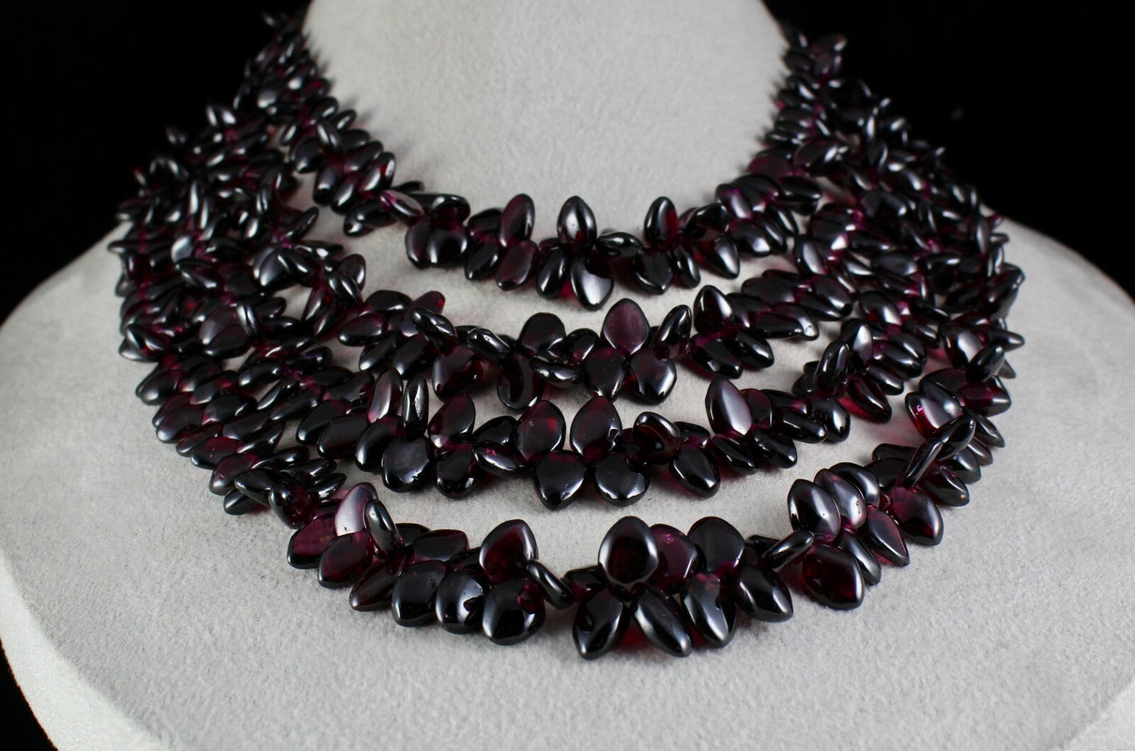 Fine Necklace 1451 Ct Natural Pink Garnet Beads Fancy Leaves 4 Line Gemstone