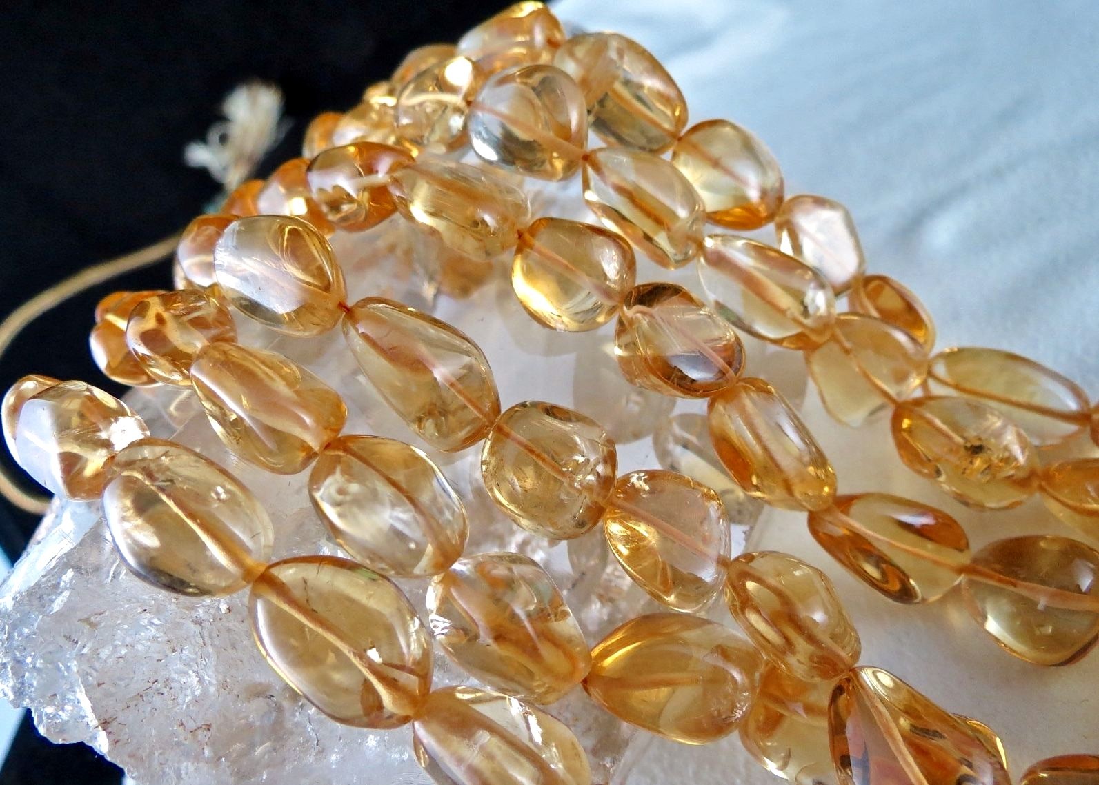 Certified Natural Citrine Cabochon Beads Necklace 935 Ct Yellow Gemstone Fashion