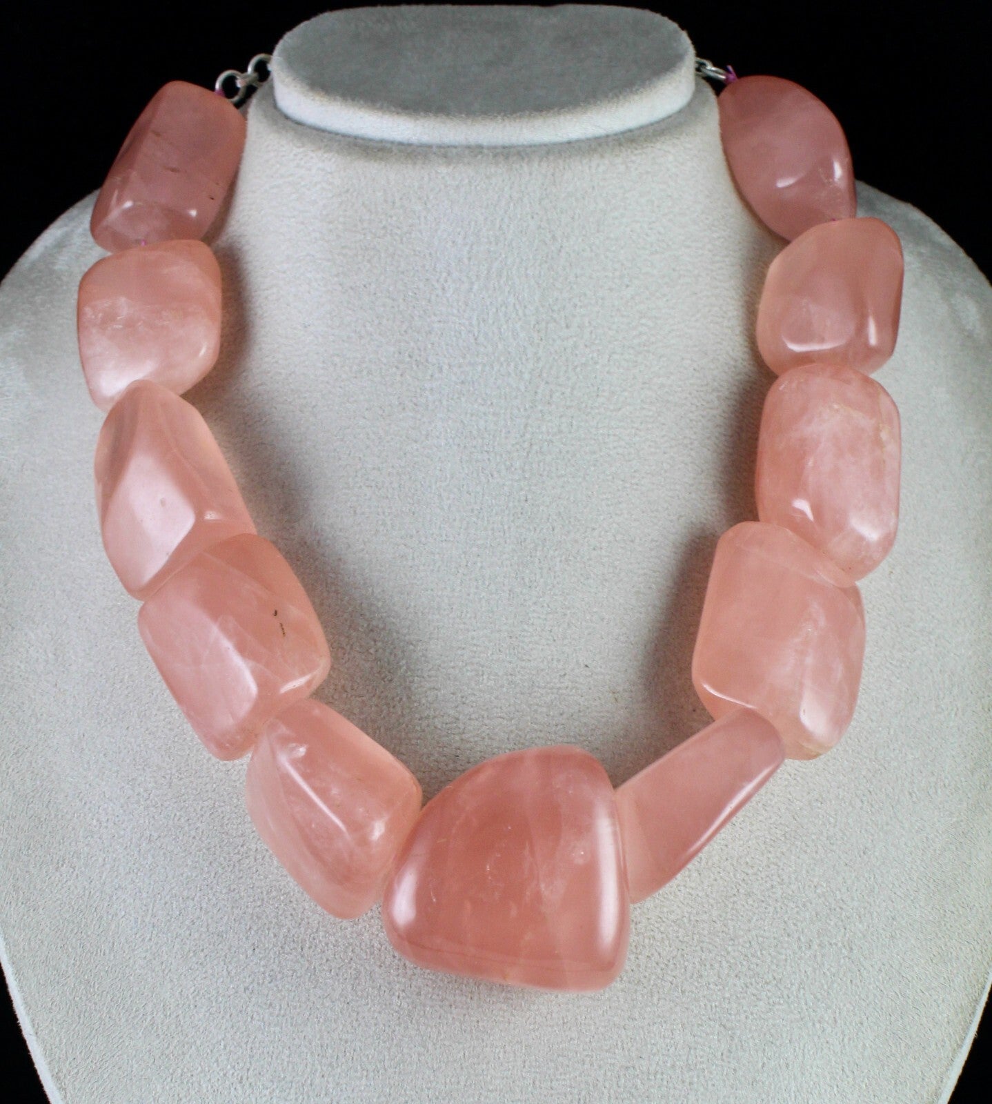 Certified Natural Rose Quartz Tumble Beads Necklace 2597 Ct Sterling Silver