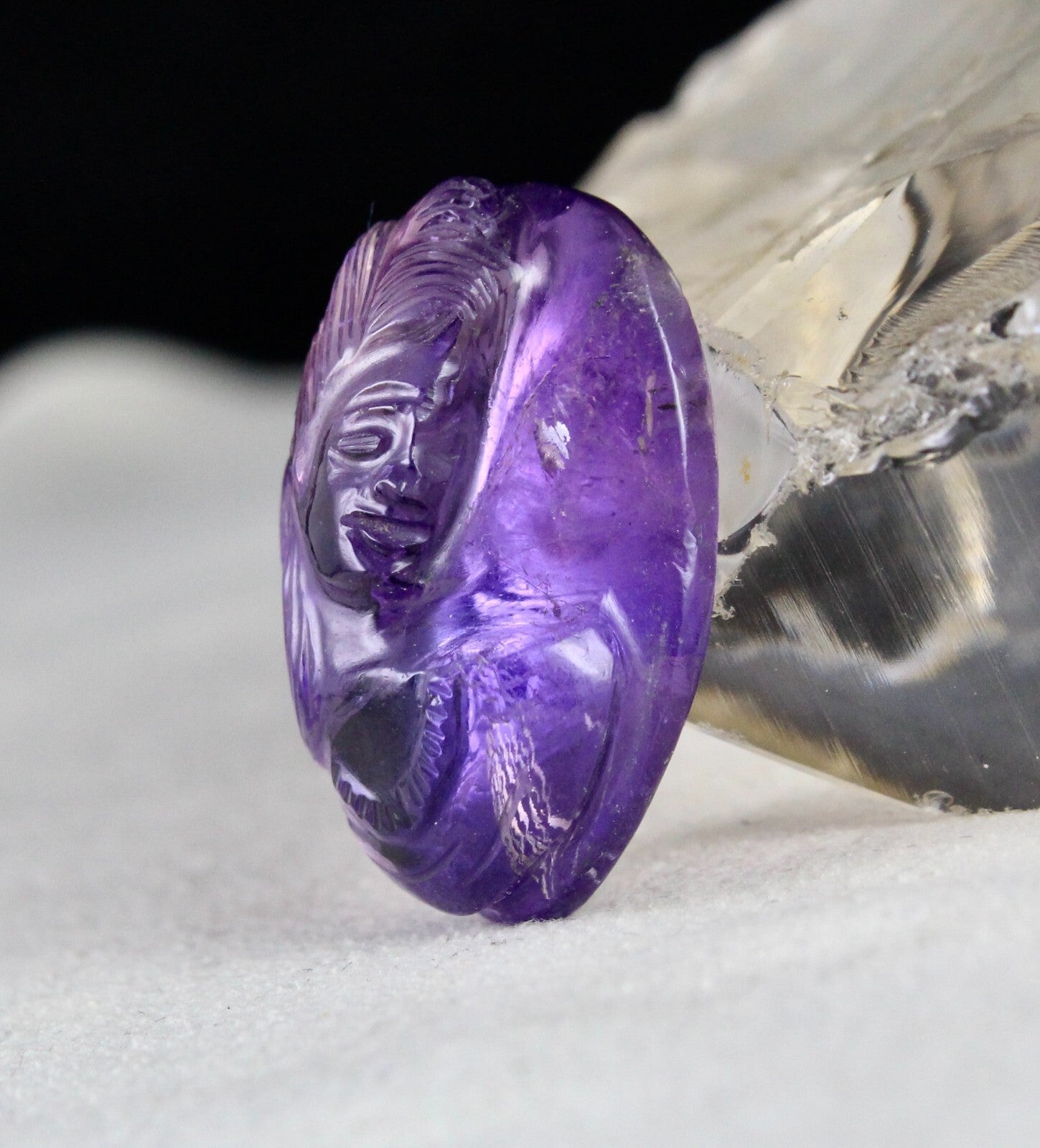 Natural Amethyst Engraved Face Cab Gemstone Pendant 28x18mm 42.11 Ct Designing