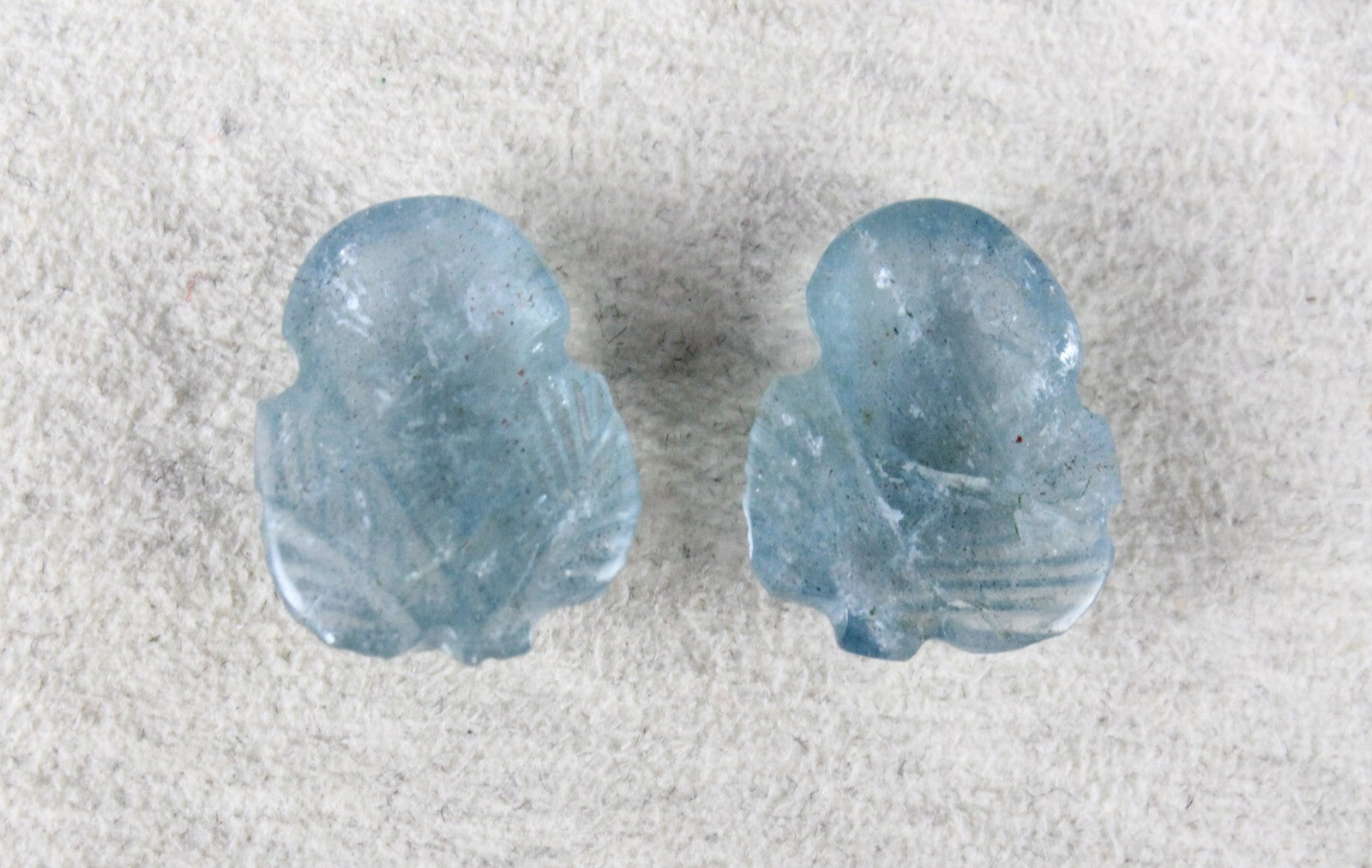 Natural Blue Aquamarine 13.60ct Carved Leaves Gemstone Pair For Earrings