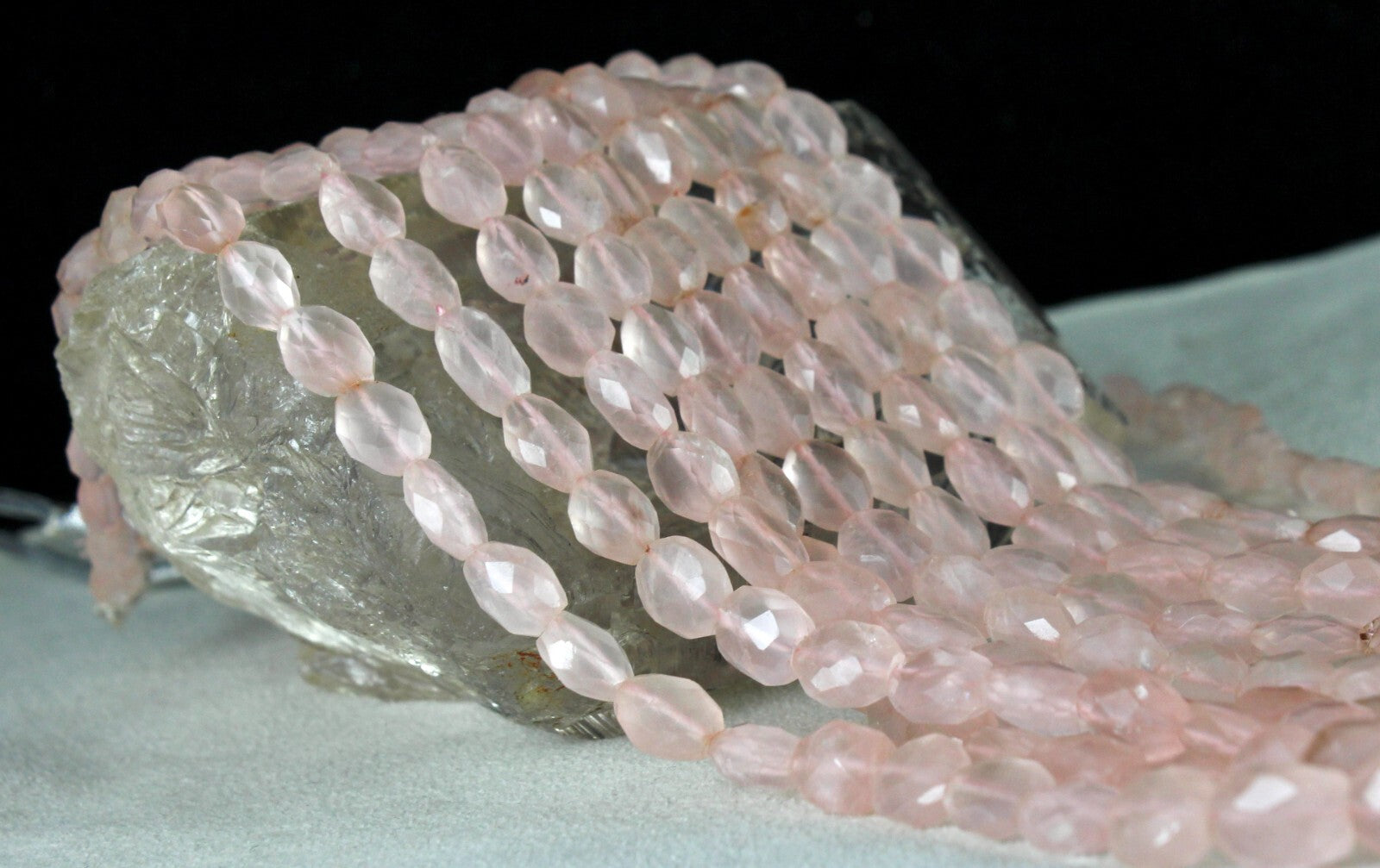 Natural Pink Rose Quartz Faceted Cabochon Beads Necklace 5 L 788 Ct Gemstone
