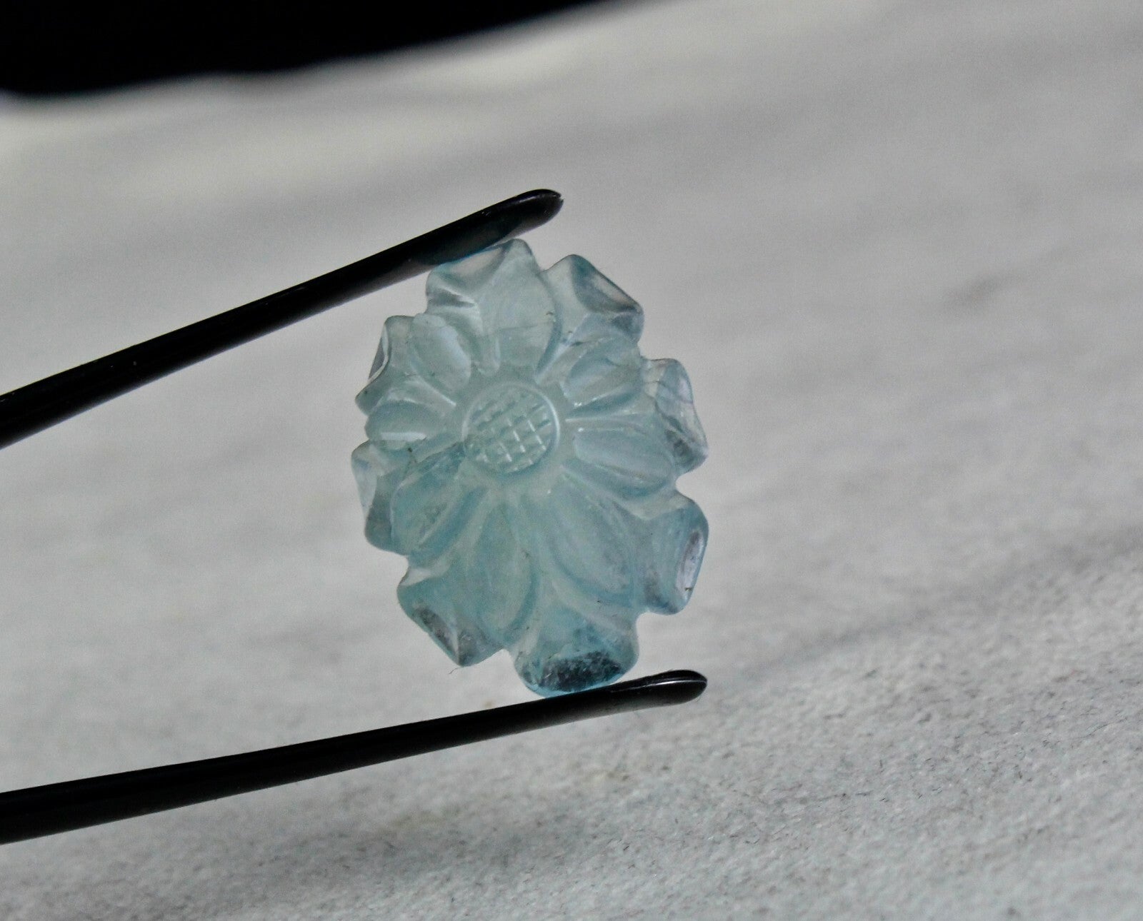 Blue Aquamarine Carved Flower 32.75 Ct Gemstone Ring Pendant Design