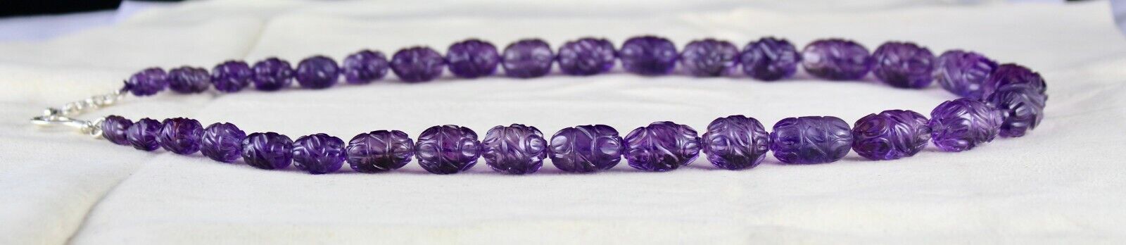 Top Natural Amethyst Beads Carved Long 488 Ct Gemstone Silver Vintage Necklace