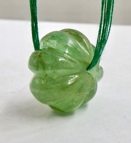 Certified Natural Emerald Melon Carved Bead 18x13mm 29.75 Ct Pendant, Drilled